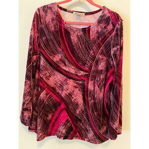 Notations Womens Long Sleeve Abstract Pink & Red Top XL